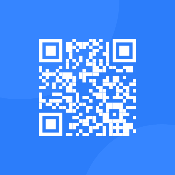 Scannable QR code with blue background.